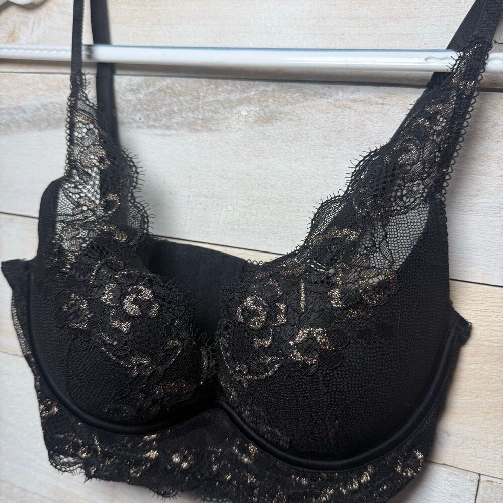 Ambrielle Lace Push Up Bra Black/Gold Size 34B NWOT